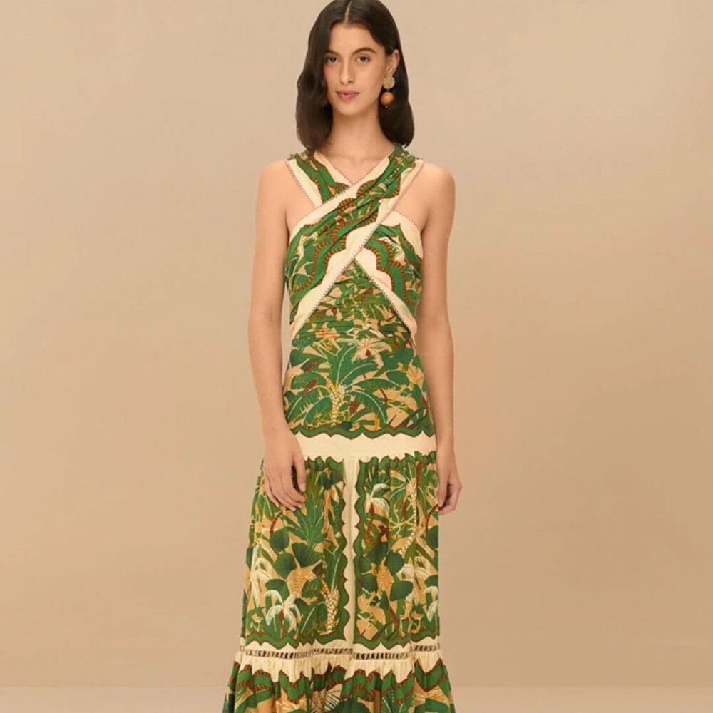 Farm Rio Beige Tropical Isla Maxi Dress - Brand New w/ Tags, Size Small